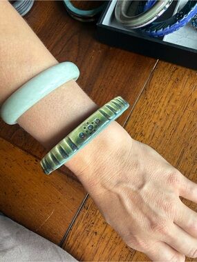 Handmade Bluetooth and Green Ceramic Bangle Bracelet